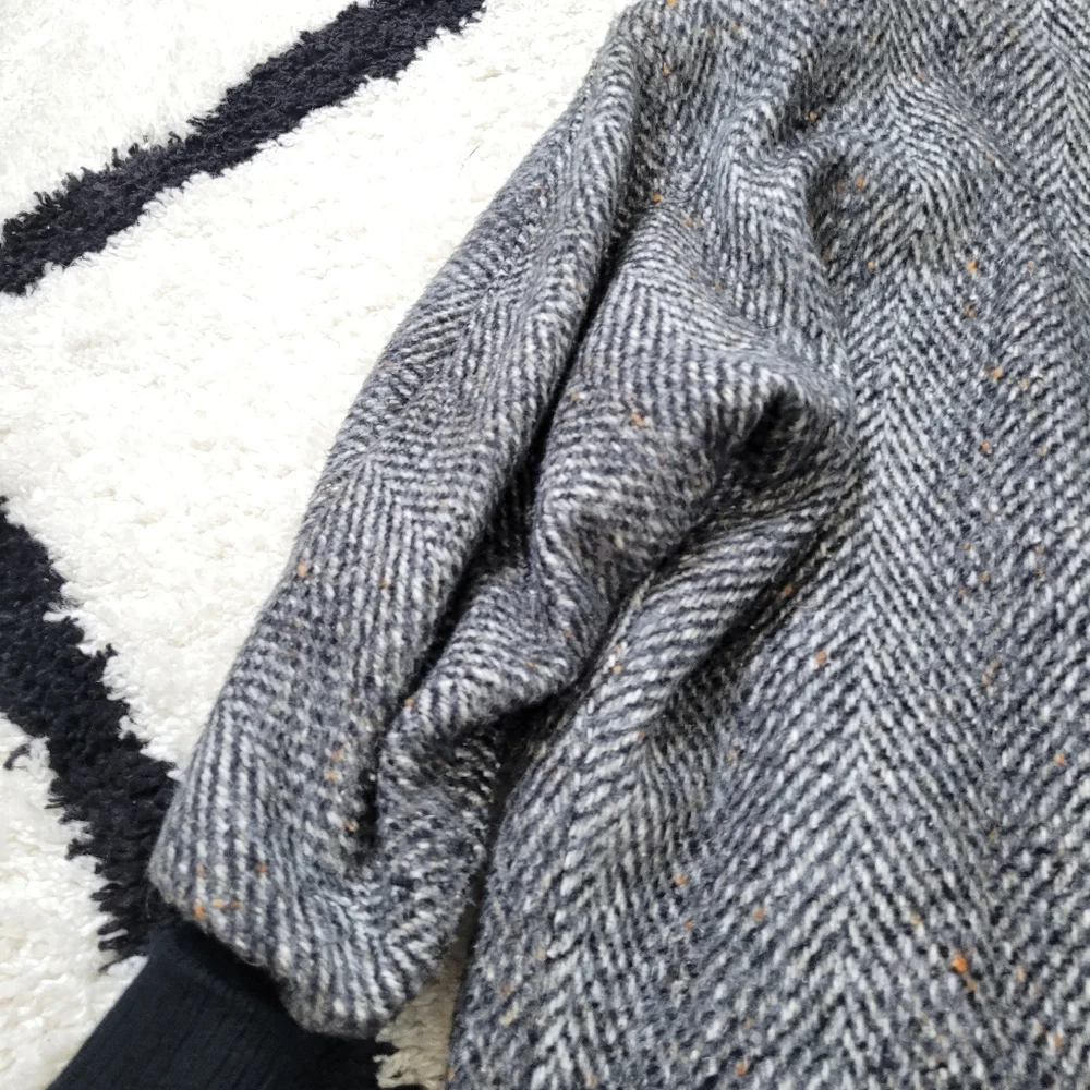 Vintage 80s wool leather tweed jacket coat oversized - Picture 7 of 16